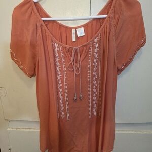 Bassport Peasant Blouse: Effortless Boho Chic- Size Medium Salmon-Pink